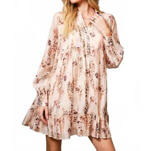 NEW BLUE B floral leopard print tiered mini dress in brown